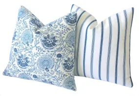 Block Printed Blue Floral Pillow Cover