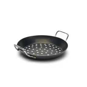 Blue Carbon Steel Perforated Outdoor Fry Pan with 2 Handles