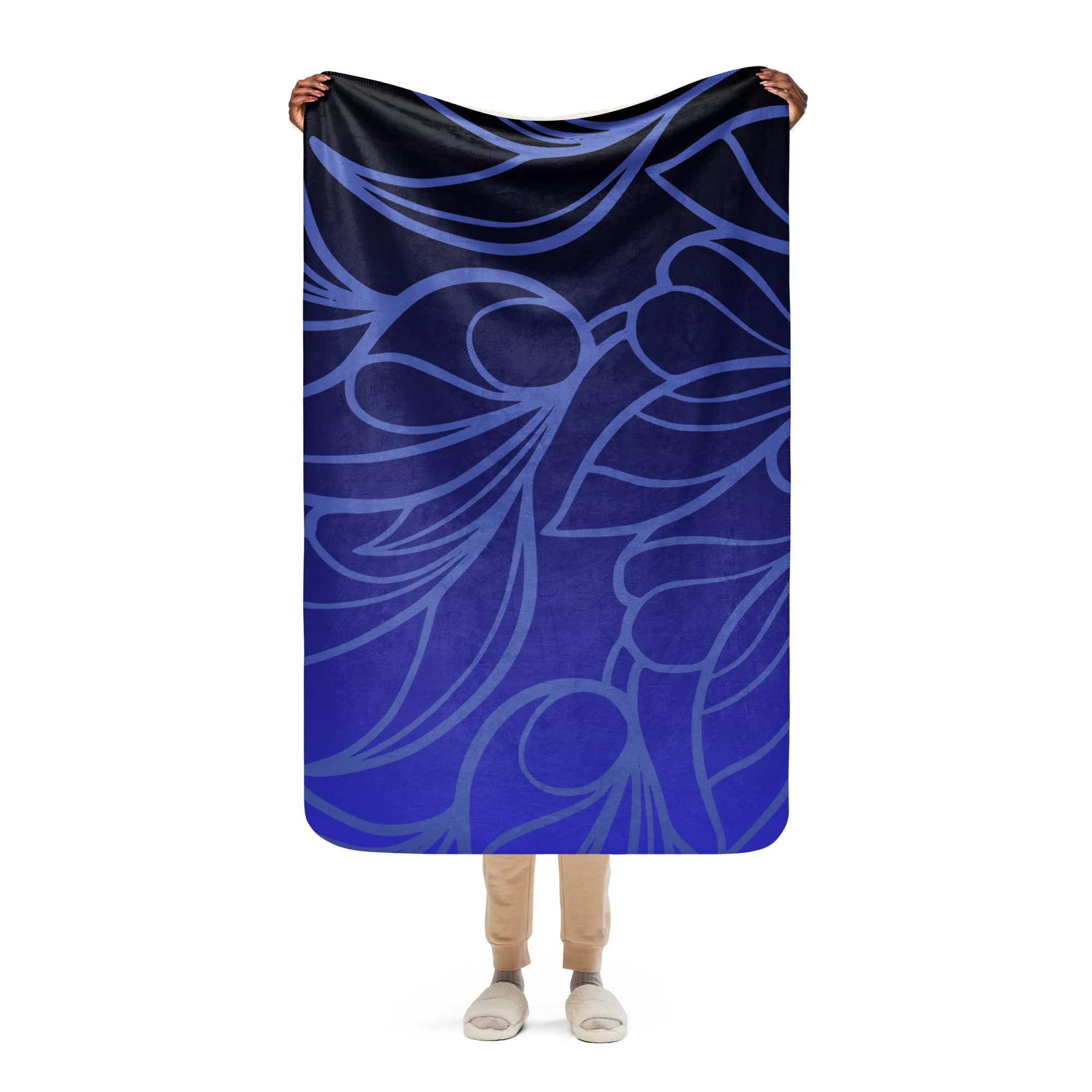 Blue Floral Shapes Sherpa blanket lioness-love