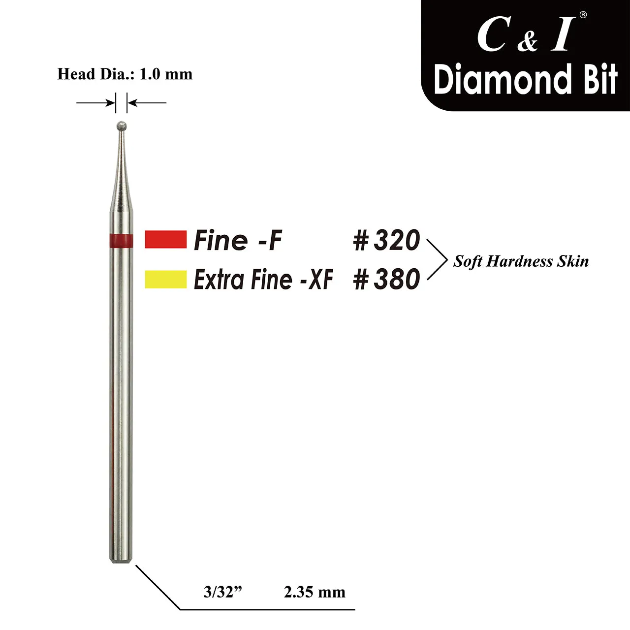 C&I Nail Drill Diamond Bit Ball Shape EFile Russian Style E-File Improved Diamond Sands Cuticle Care Nail Drill Bit for Nail Techs