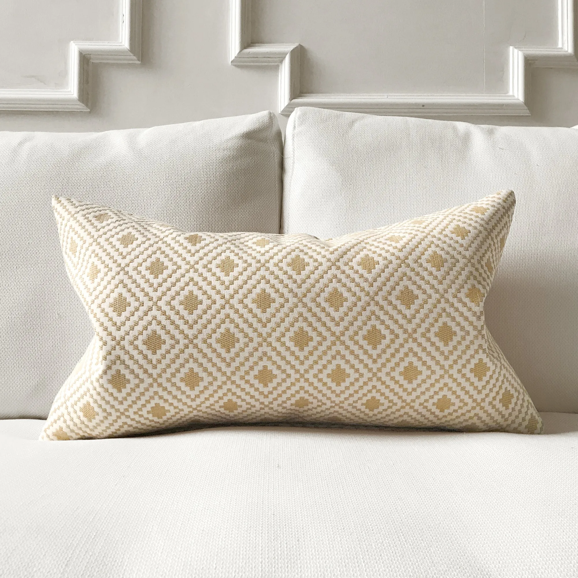 Canary Yellow Diamond Woven Lumbar Pillow Cover 15x26