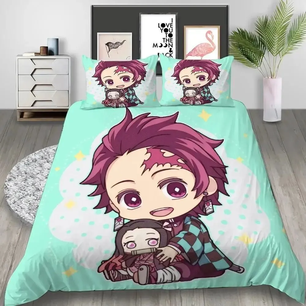 Cartoon Demon Slayer Bedding Set Duvet Covers Japan Anime 3D Printed Comforter Bedding Sets Bedclothes Bed Linen(NO Sheet)