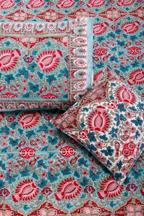 Charmine Floral Bloom Turquoise Cotton  Bedsheet