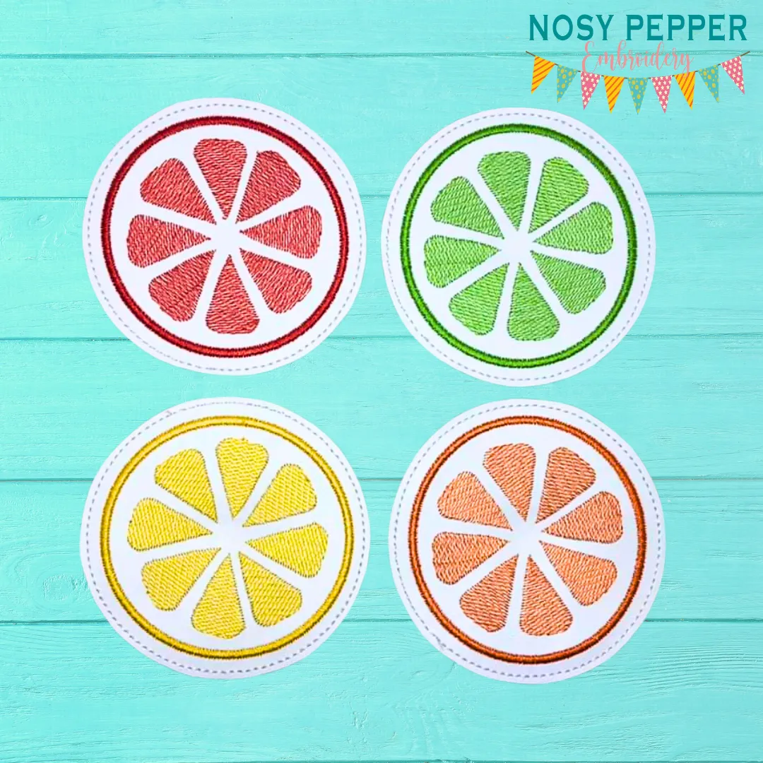 Citrus Coaster Sketchy 4x4 machine embroidery design DIGITAL DOWNLOAD