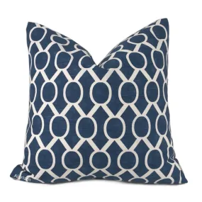 (CLEARANCE) Benton Navy Blue White Circles on Diamonds Modern Pillow Cover