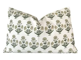 Cream Carnations Block Printed Canvas Pillow Cover: Available in 10 Sizes