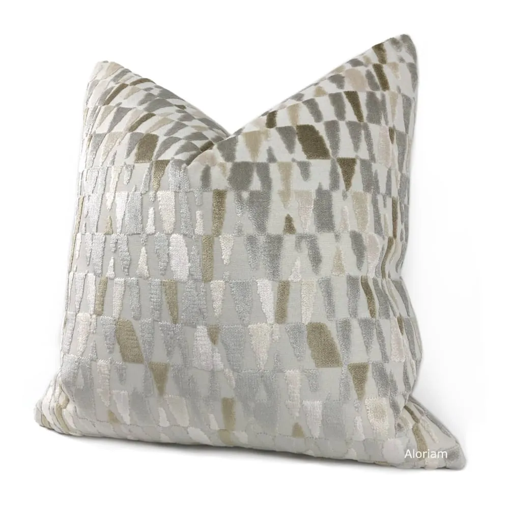 Cyrus I Gray Brown Cream Velvet Pillow Cover (Fabric by the Yard Available)