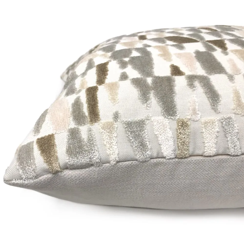 Cyrus I Gray Brown Cream Velvet Pillow Cover (Fabric by the Yard Available)