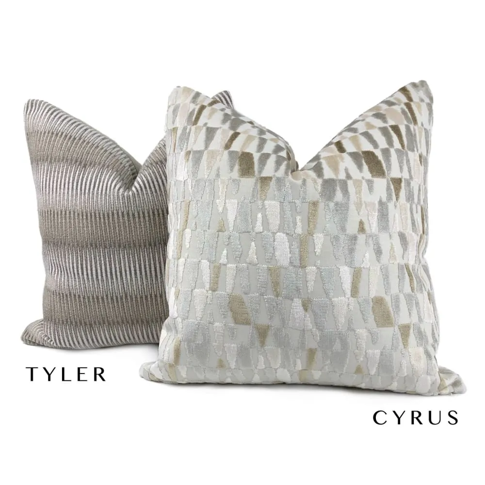 Cyrus I Gray Brown Cream Velvet Pillow Cover (Fabric by the Yard Available)