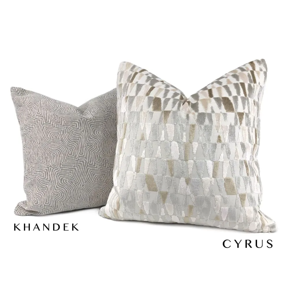 Cyrus I Gray Brown Cream Velvet Pillow Cover (Fabric by the Yard Available)