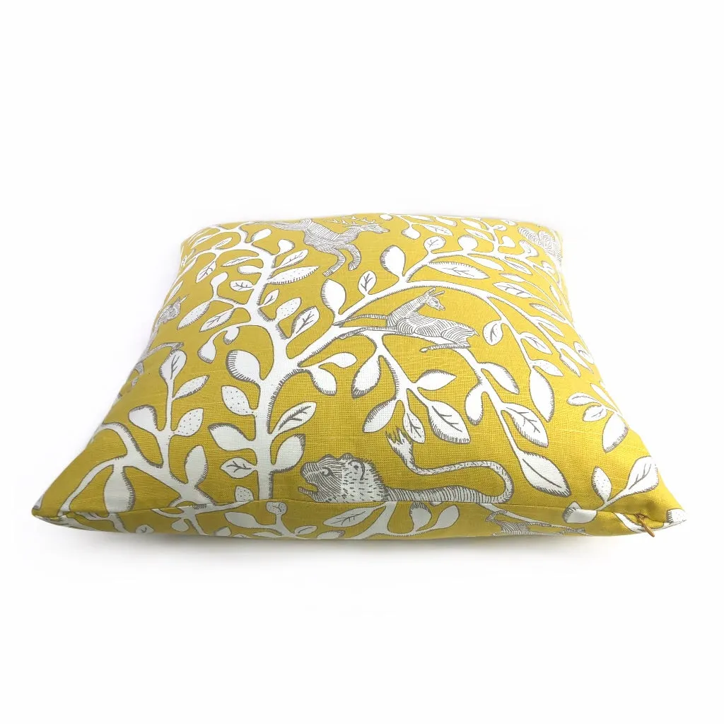 Dwell Studio Pantheon Folk Art Animals Forest Yellow Cream Pillow Cover