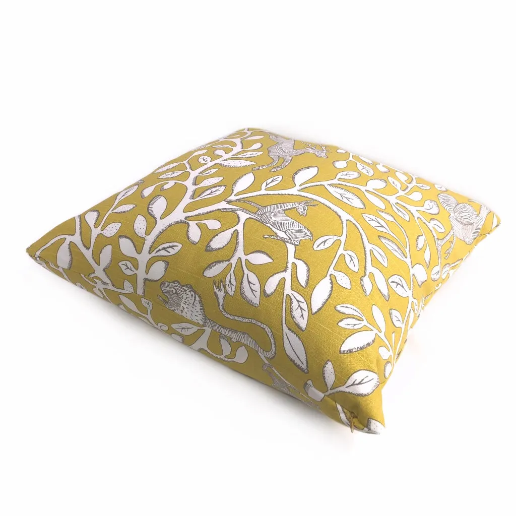 Dwell Studio Pantheon Folk Art Animals Forest Yellow Cream Pillow Cover