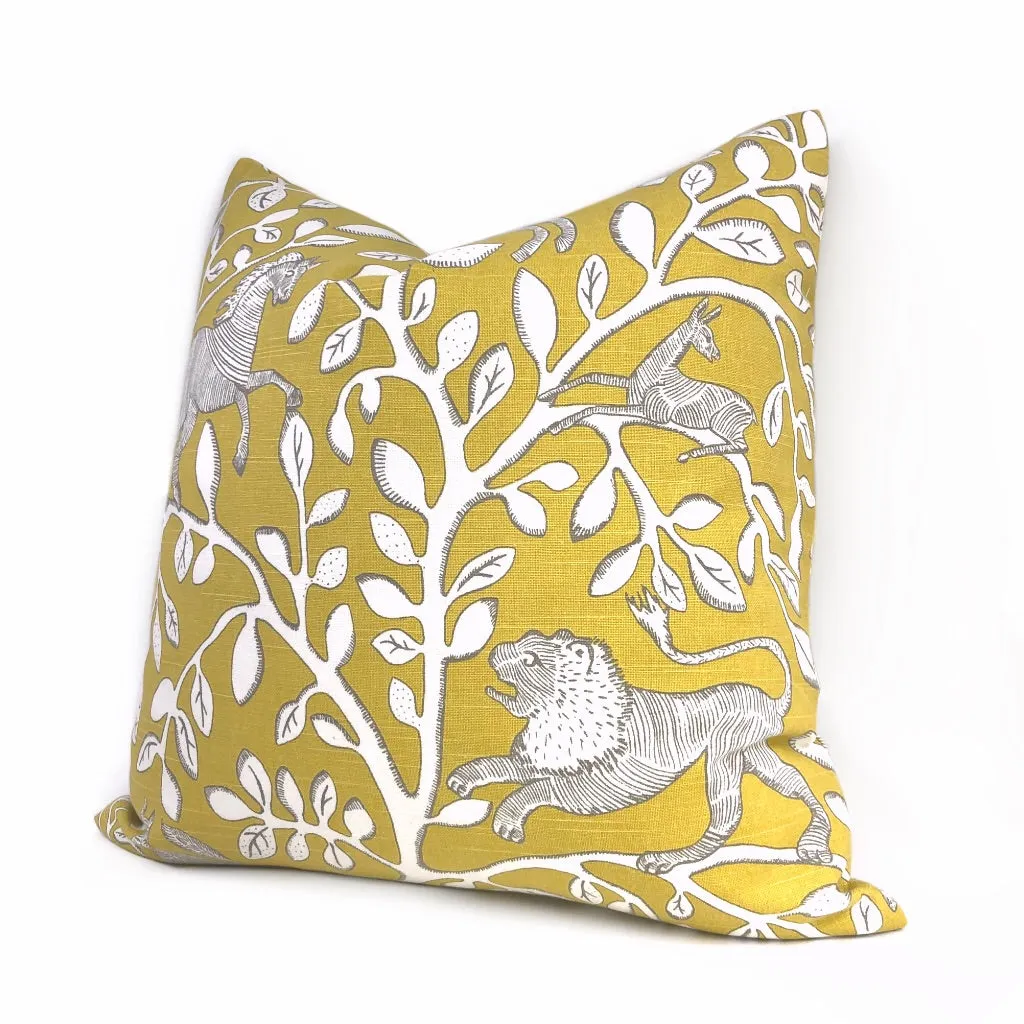 Dwell Studio Pantheon Folk Art Animals Forest Yellow Cream Pillow Cover