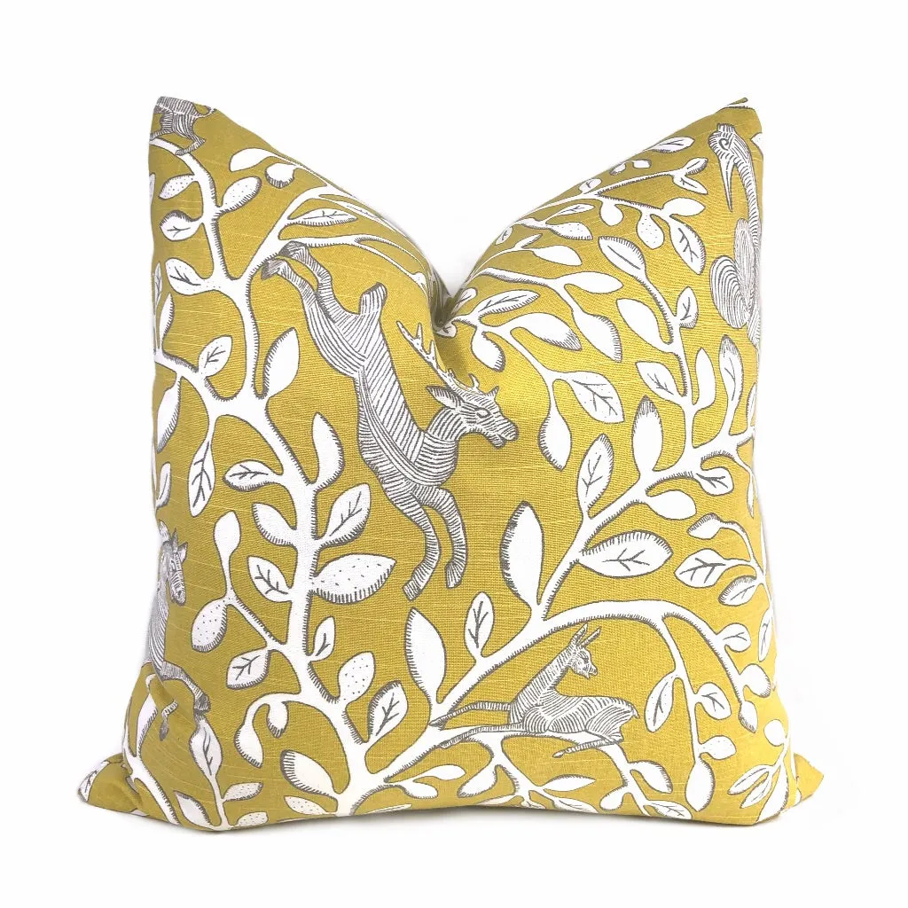 Dwell Studio Pantheon Folk Art Animals Forest Yellow Cream Pillow Cover