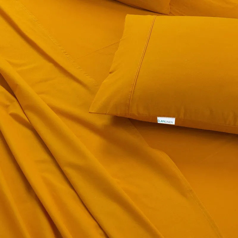 Elan Linen 100% Egyptian Cotton Vintage Washed 500TC Mustard Double Bed Sheets Set