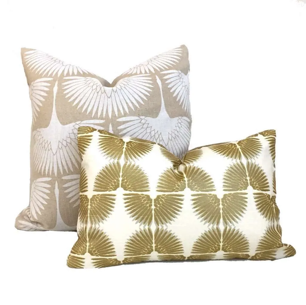 Erte Art Deco Fans Metallic Gold Cream Cotton Print Pillow Cover (Fabric by the Yard available)