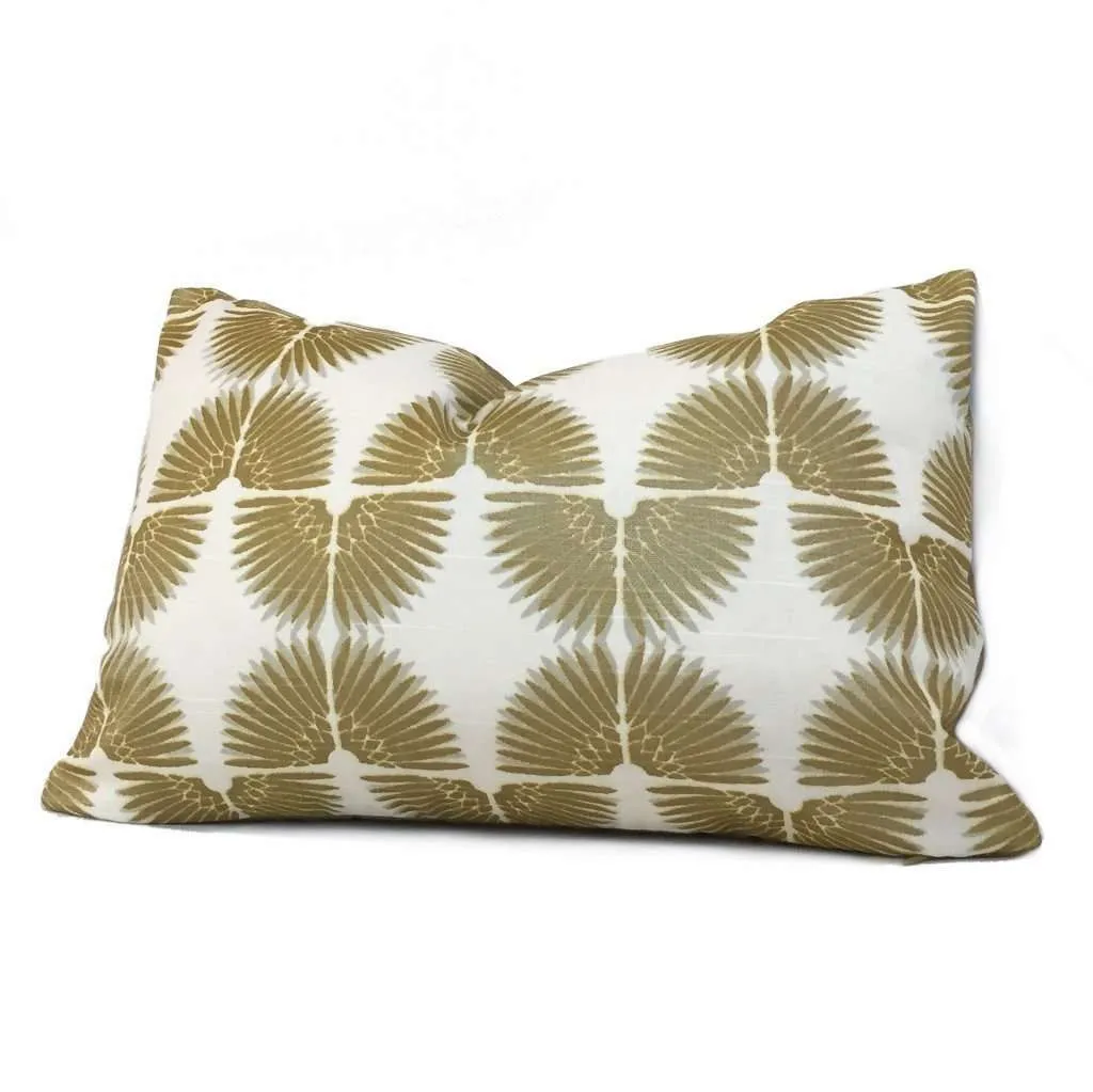 Erte Art Deco Fans Metallic Gold Cream Cotton Print Pillow Cover (Fabric by the Yard available)