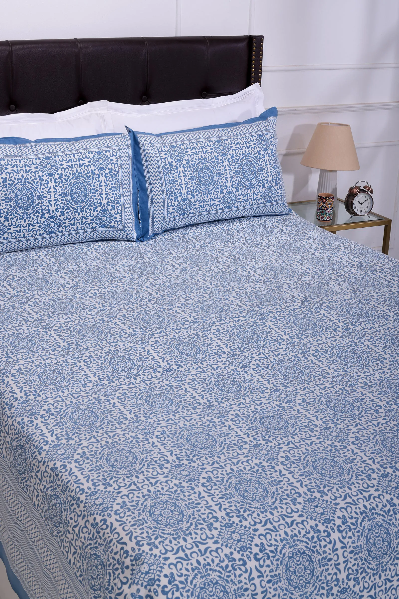 Gayatri Geo Artland Blue Cotton Bedsheet