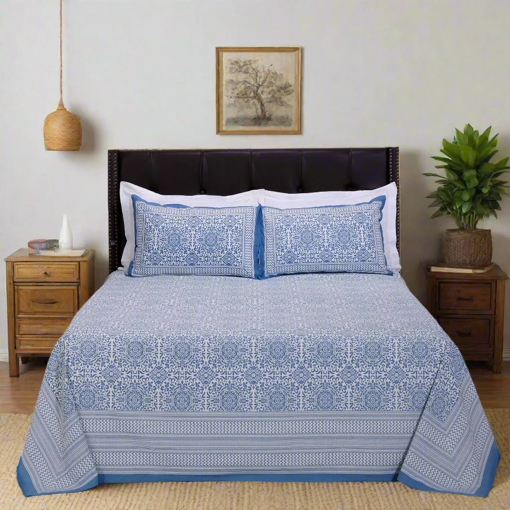 Gayatri Geo Artland Blue Cotton Bedsheet