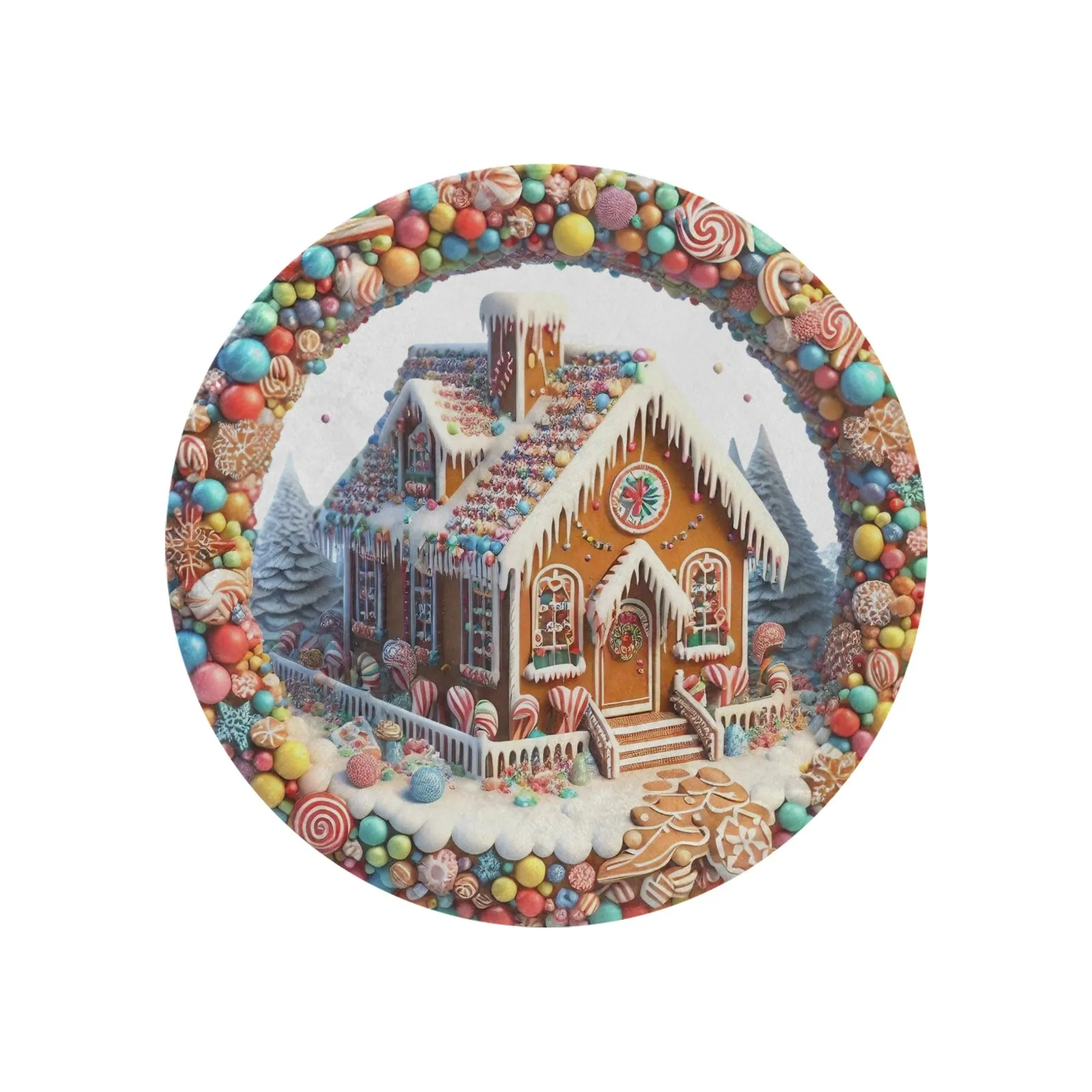 Gingerbread House Circular Micro Fleece Blanket