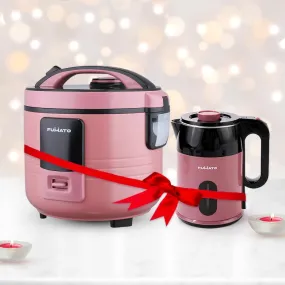 Gleevers The Better Home FUMATO Wedding Gift | Rice Cooker & Electric Kettle |Perfect Gifting Combo| Colour Coordinated sets| 1 year Warranty (Cherry Pink(Electric kettle   Rice cooker)