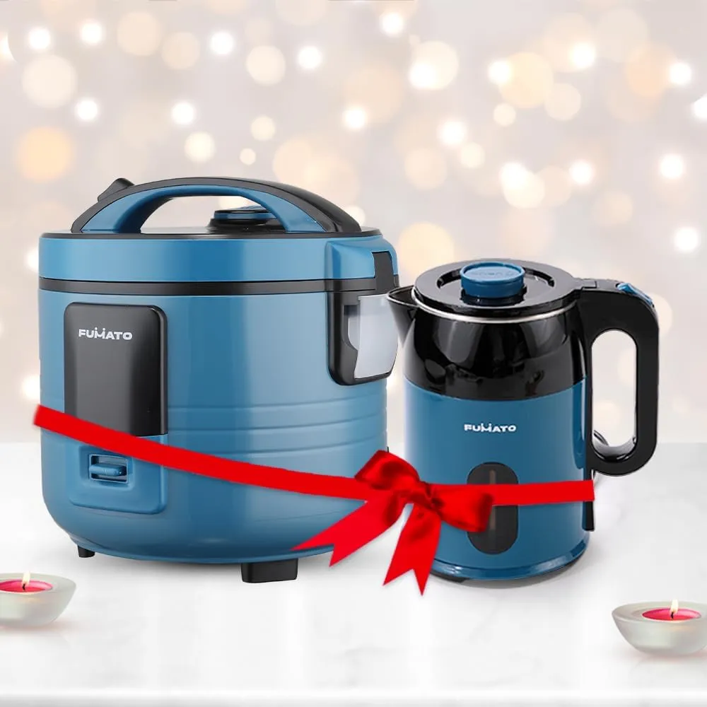 Gleevers The Better Home FUMATO Wedding Gift | Rice Cooker & Electric Kettle |Perfect Gifting Combo| Colour Coordinated sets| 1 year Warranty (Midnight Blue(Electric kettle   Rice cooker)