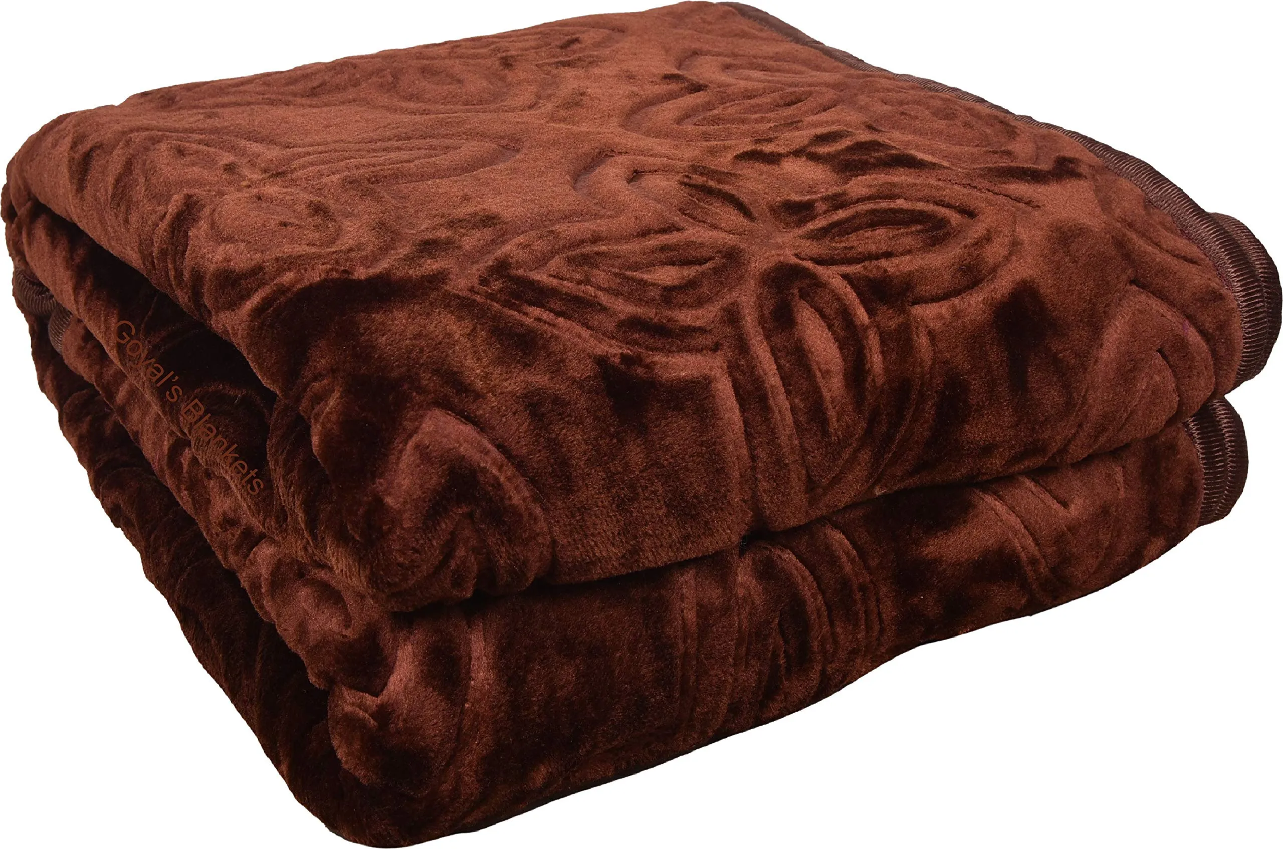 Goyal's ® Silky Soft Heavy Quality Mink Blanket Double Bed - Set of 2 (Maroon & Brown)