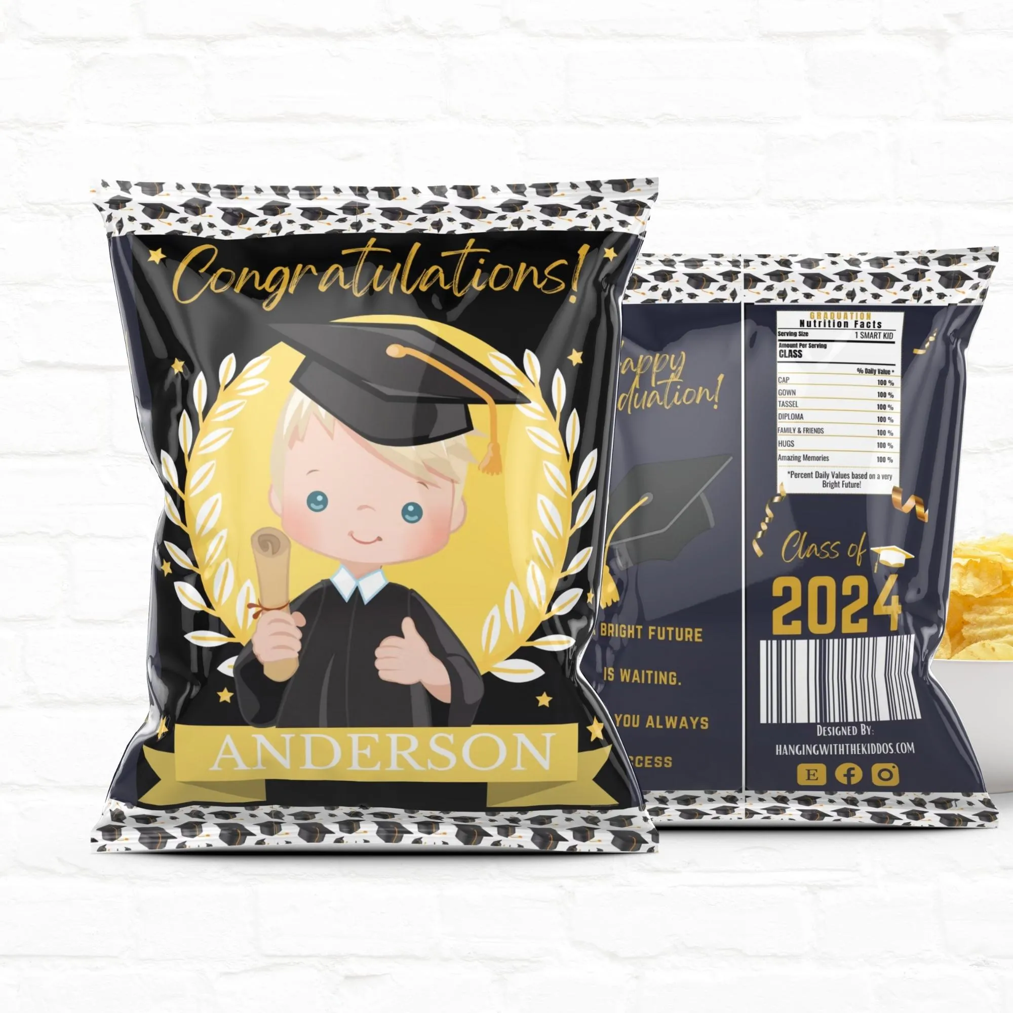 Graduation Personalized Party Favors Chip Bags| Printable File Boy 03