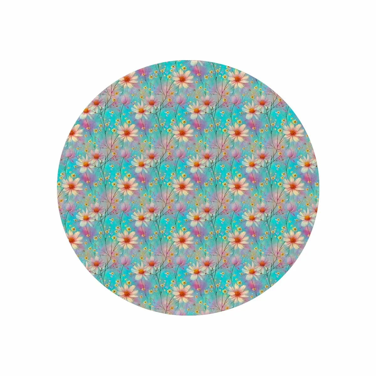 Green Floral  Circular Micro Fleece Blanket 60"