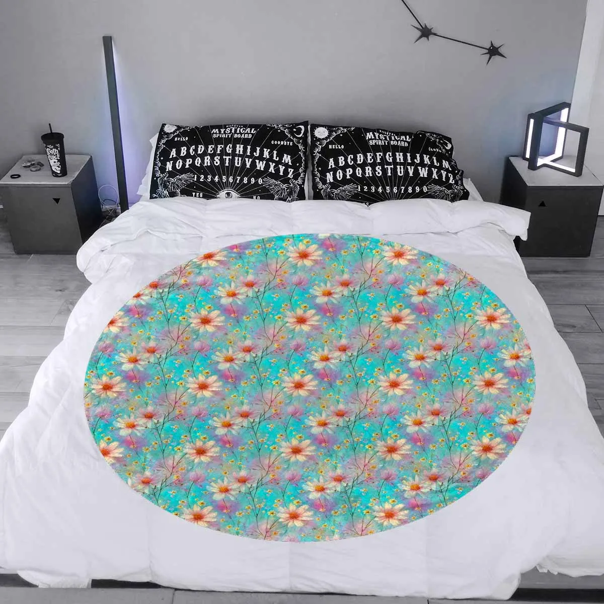 Green Floral  Circular Micro Fleece Blanket 60"