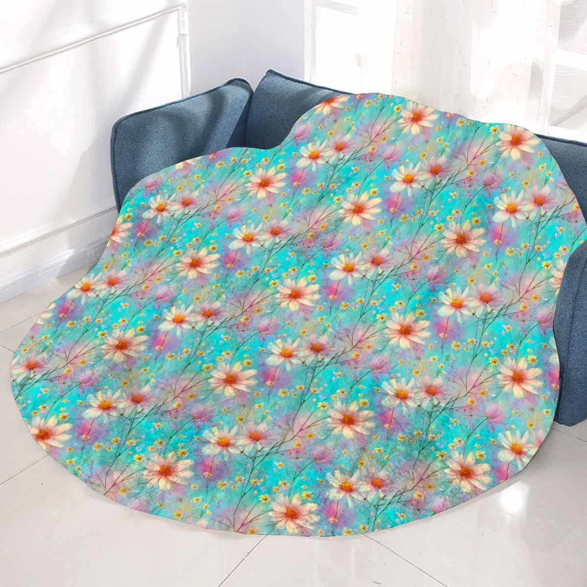 Green Floral  Circular Micro Fleece Blanket 60"