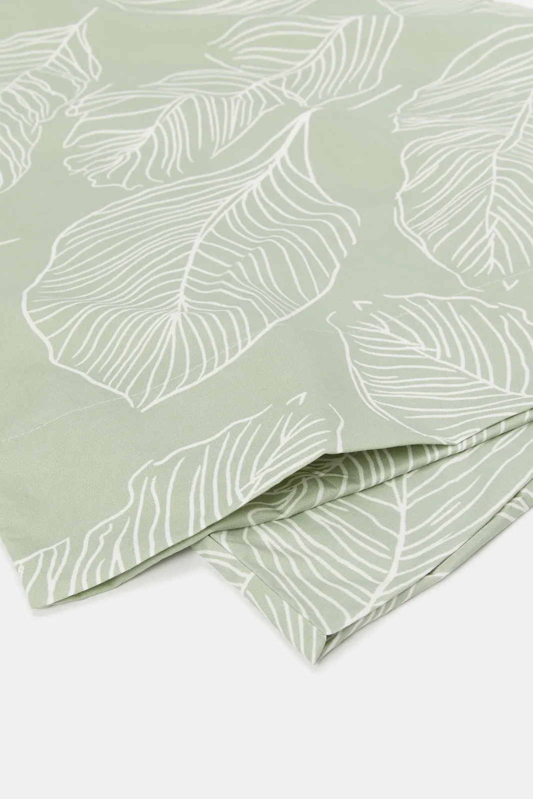 Green Leaves Print Flat Sheet (King Size)