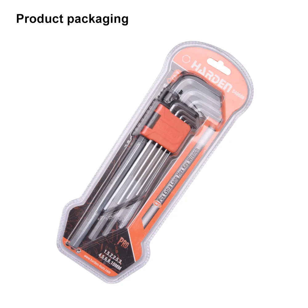 Harden 9Pcs Long Hex Key Wrench Size 1.5 - 10mm