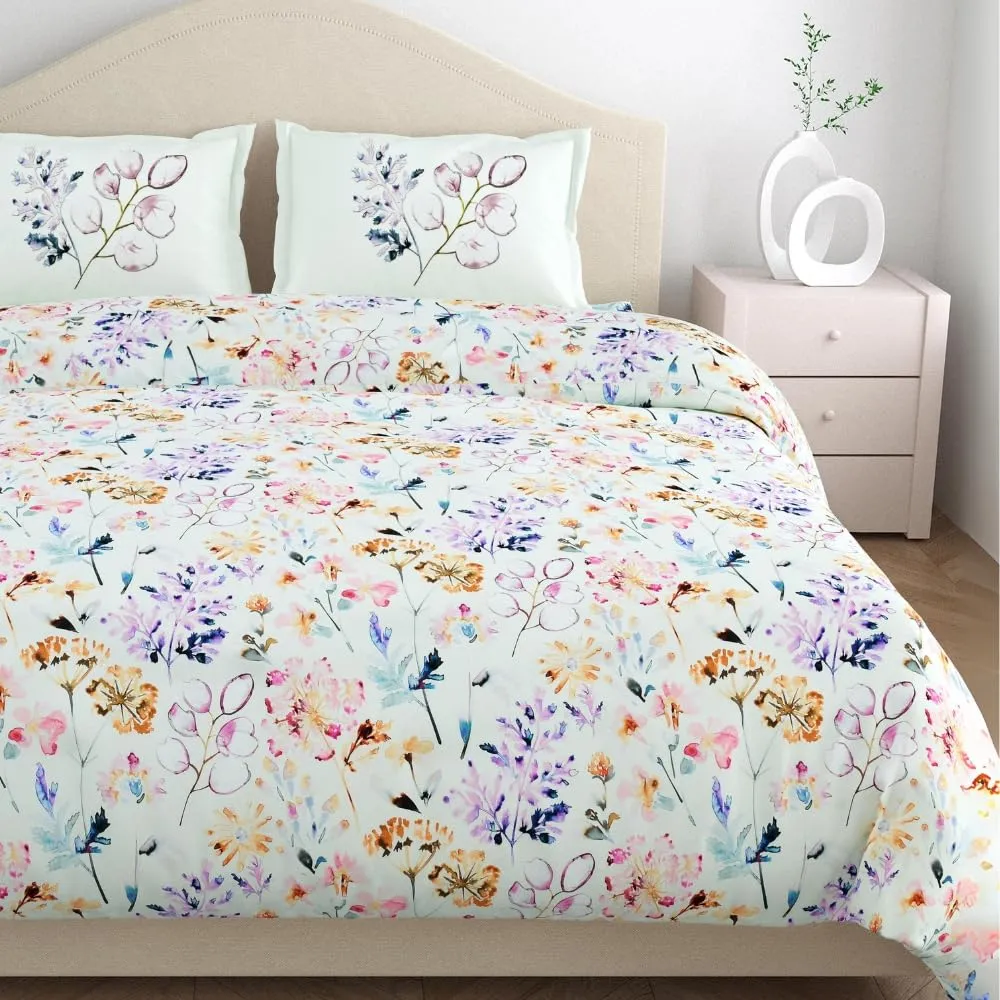 haus & kinder 100% Cotton Bed Sheet for King Size Bed, 1 King Size Bedsheet Cotton (108 X 108 Inches) with 2 Pillow Covers | 186 TC Bedsheet for Double Bed King Size | Pink Floral