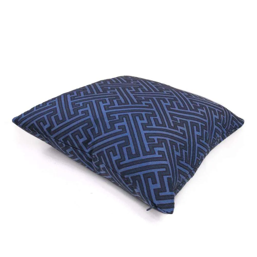 Hercules Greek Key Geometric Jacquard Navy Blue Pillow Cover