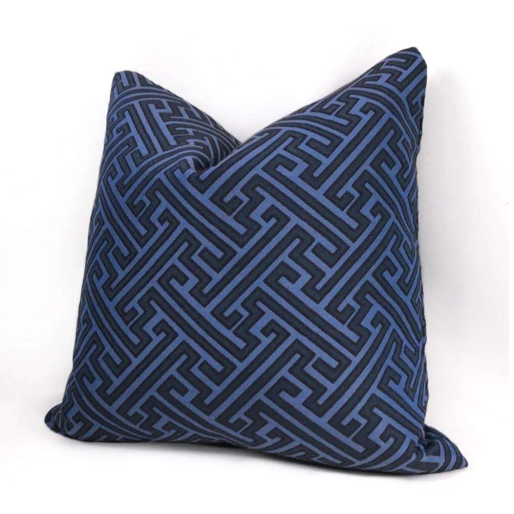 Hercules Greek Key Geometric Jacquard Navy Blue Pillow Cover