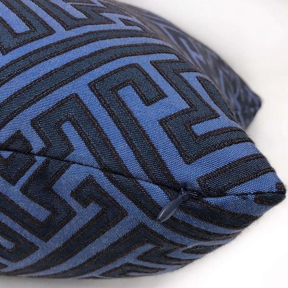 Hercules Greek Key Geometric Jacquard Navy Blue Pillow Cover