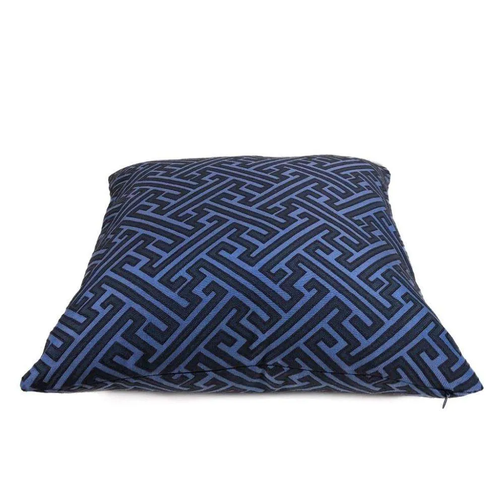 Hercules Greek Key Geometric Jacquard Navy Blue Pillow Cover