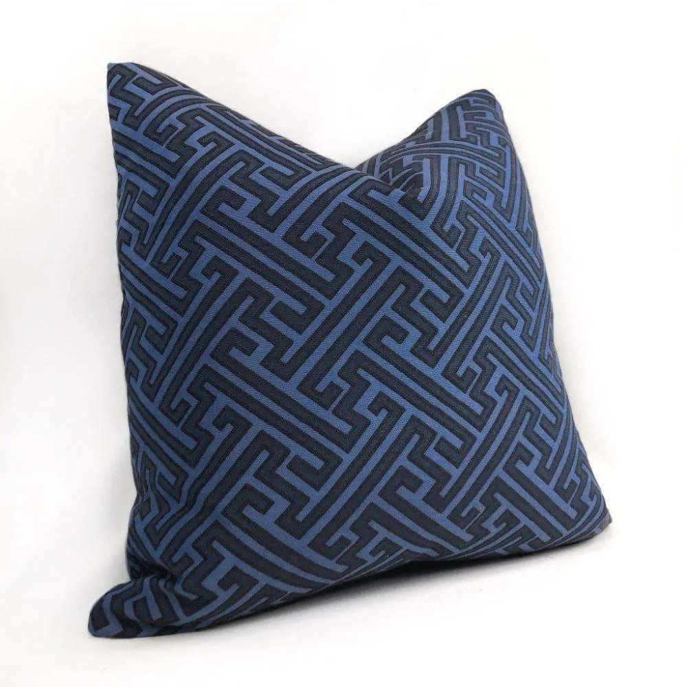 Hercules Greek Key Geometric Jacquard Navy Blue Pillow Cover