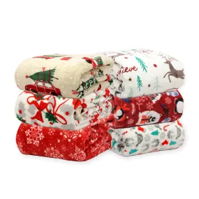 Holiday Print Plush Flannel Throw Blanket