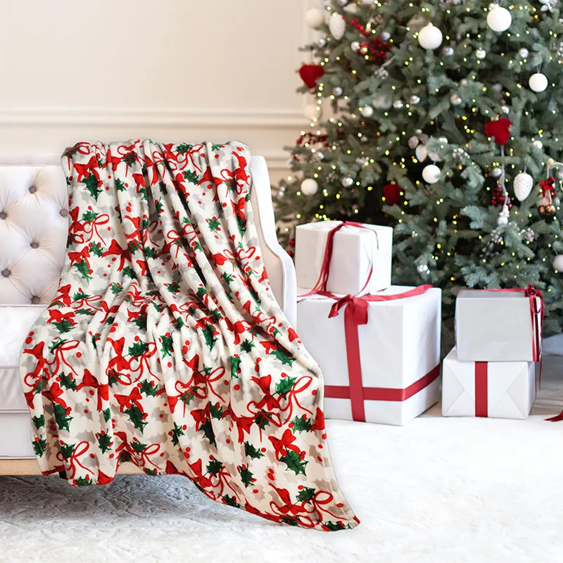 Holiday Print Plush Flannel Throw Blanket