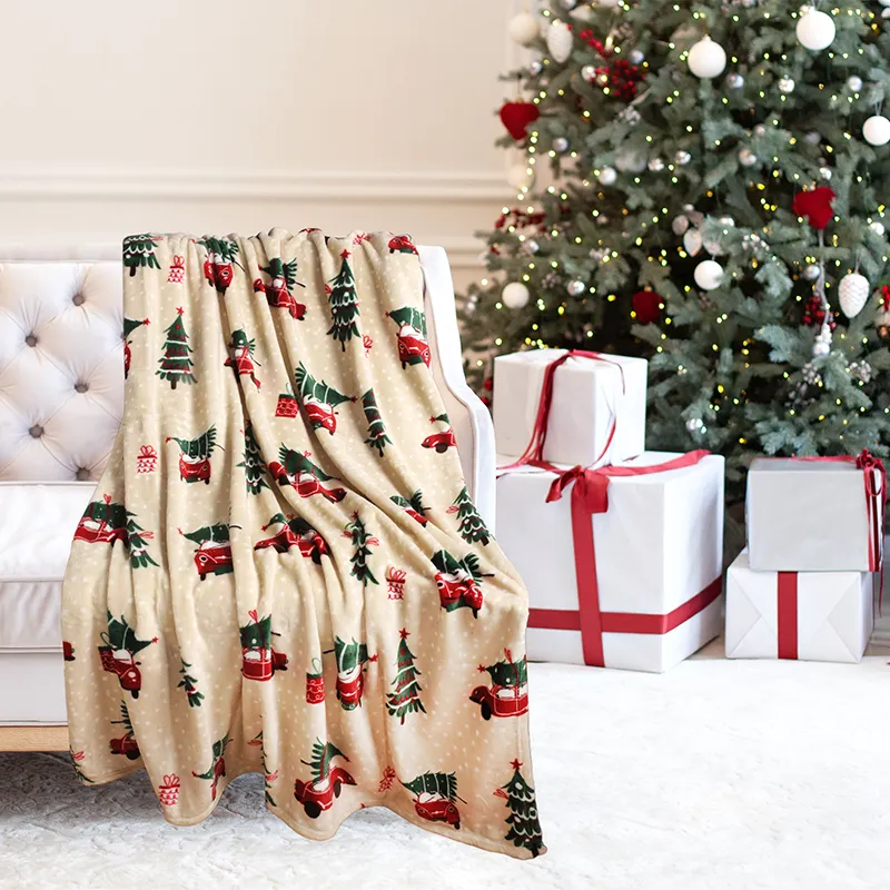 Holiday Print Plush Flannel Throw Blanket