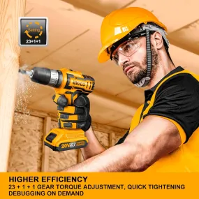 INGCO 20V Cordless Impact Drill, 23 1 1,55Nm,2-Speed Gear, 1900Rpm, With 2Pcs Battery And Fast Charger, 50Pcs Accessories, Yellow CIDLI20031