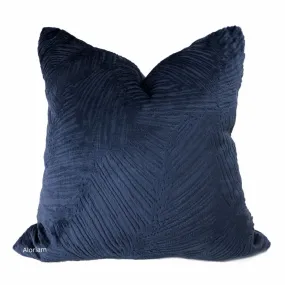 Isla Navy Blue Crosshatch Leaf Texture Velvet Pillow Cover