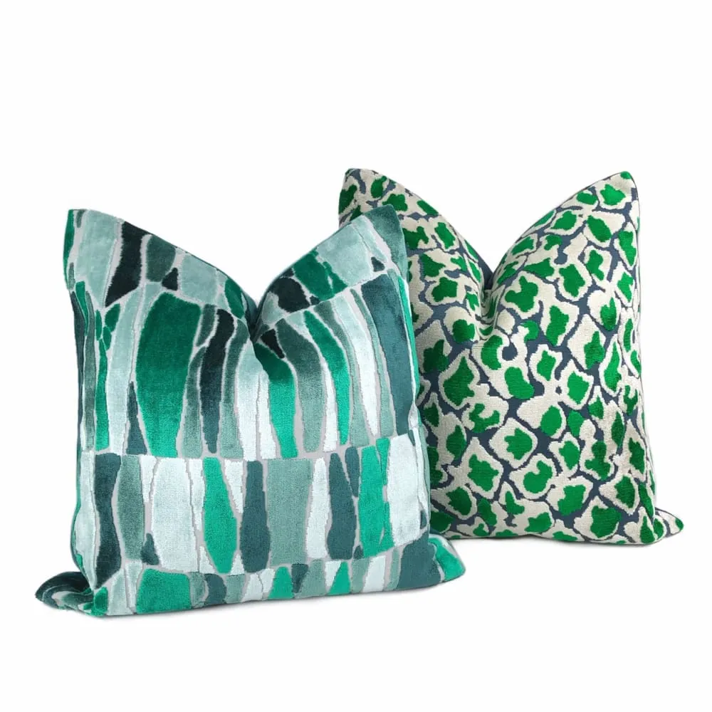 Kieran Abstract Green Velvet Pillow Cover