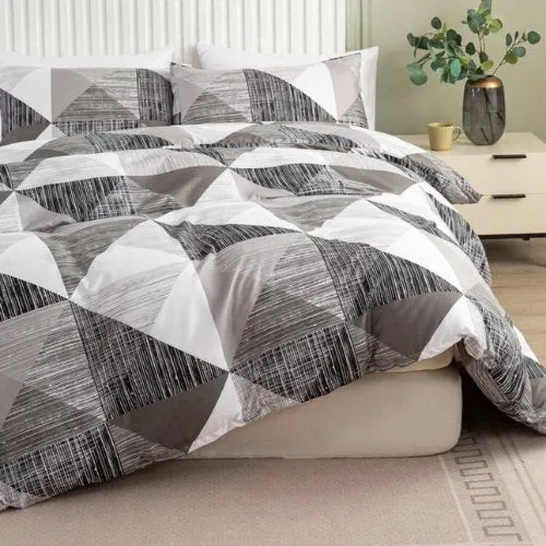 King Size 6 pieces bedding set , Simply geometric grey print.