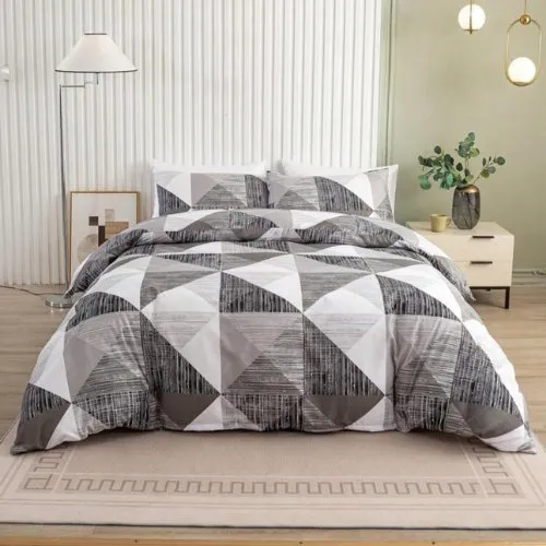 King Size 6 pieces bedding set , Simply geometric grey print.