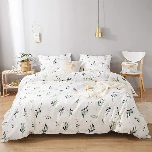 King size Bedding Set without filler 6 pieces, Small Green leaves design