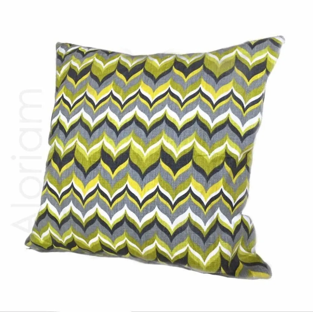 Kravet Jonathan Adler Wabash Laurel Chevron Stripe Gray White Yellow Linen Pillow Cushion Cover