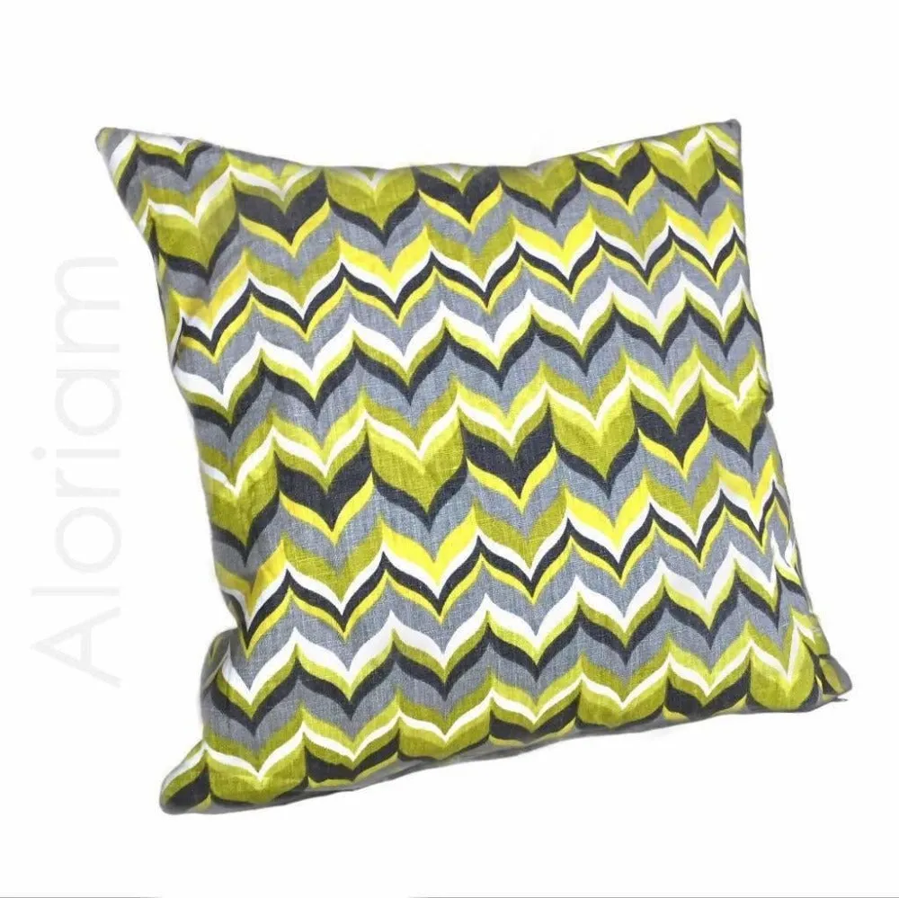 Kravet Jonathan Adler Wabash Laurel Chevron Stripe Gray White Yellow Linen Pillow Cushion Cover